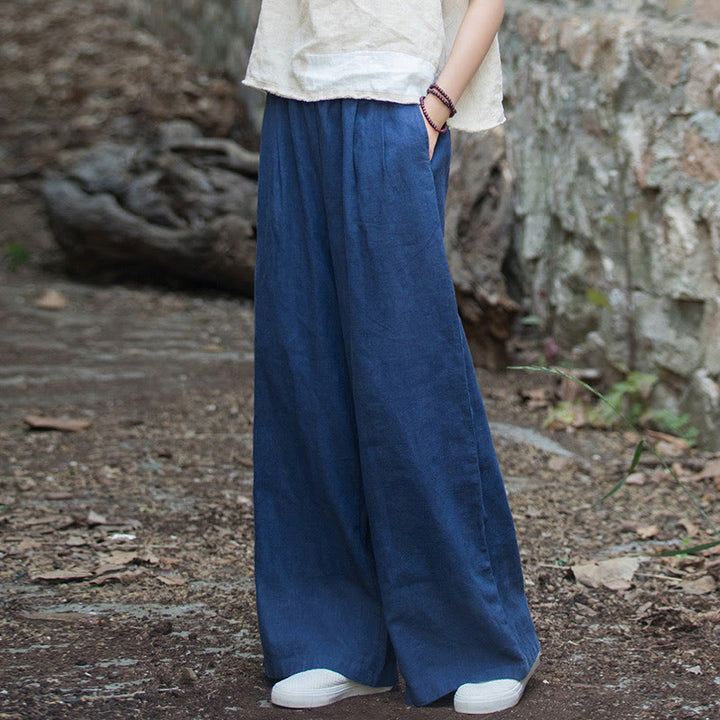 Buddha Stonesレトロ ワイドレッグパンツ カジュアル レディース ヨガパンツ ポケット付き