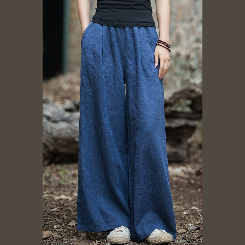 Buddha Stonesレトロ ワイドレッグパンツ カジュアル レディース ヨガパンツ ポケット付き