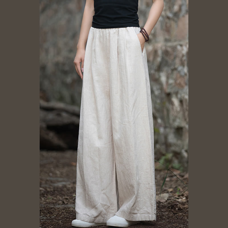 Buddha Stonesレトロ ワイドレッグパンツ カジュアル レディース ヨガパンツ ポケット付き