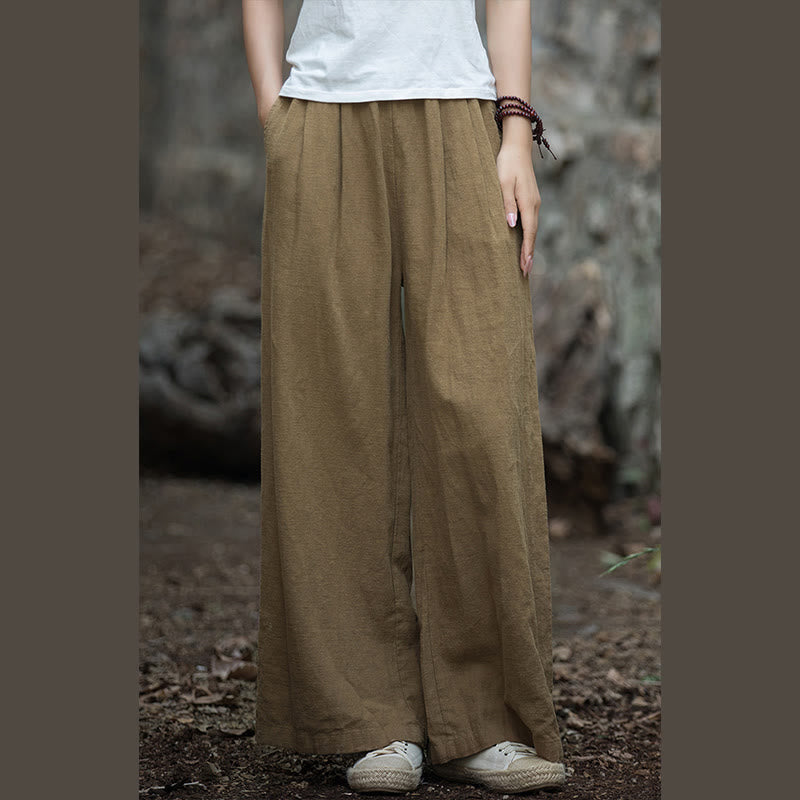 Buddha Stonesレトロ ワイドレッグパンツ カジュアル レディース ヨガパンツ ポケット付き