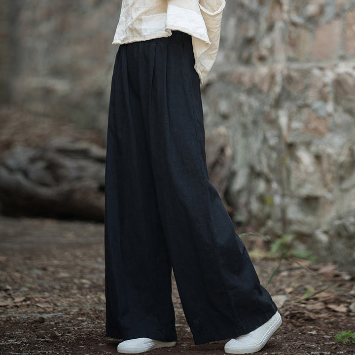 Buddha Stonesレトロ ワイドレッグパンツ カジュアル レディース ヨガパンツ ポケット付き