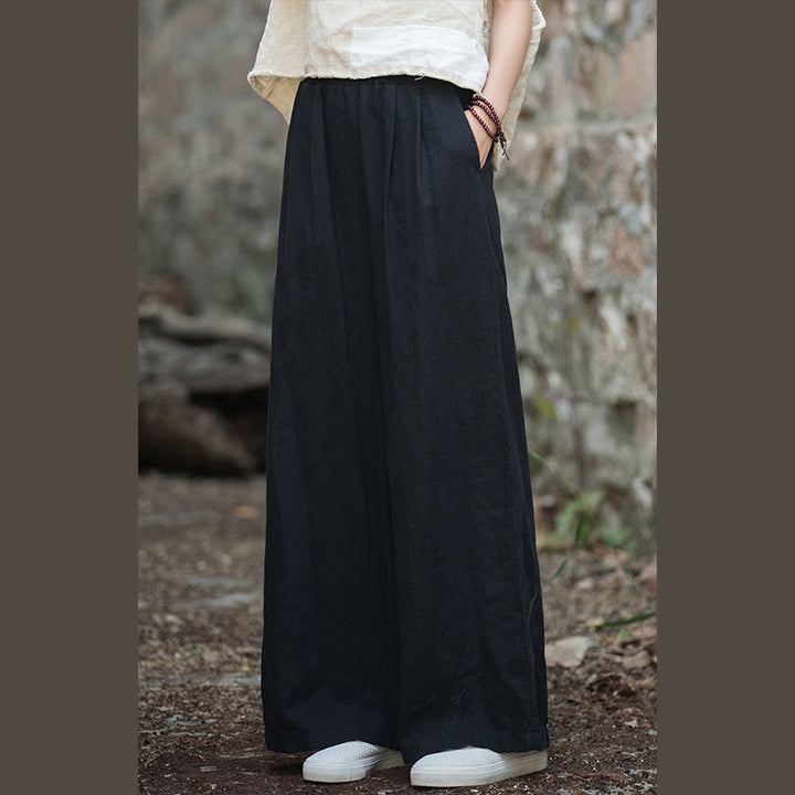 Buddha Stonesレトロ ワイドレッグパンツ カジュアル レディース ヨガパンツ ポケット付き