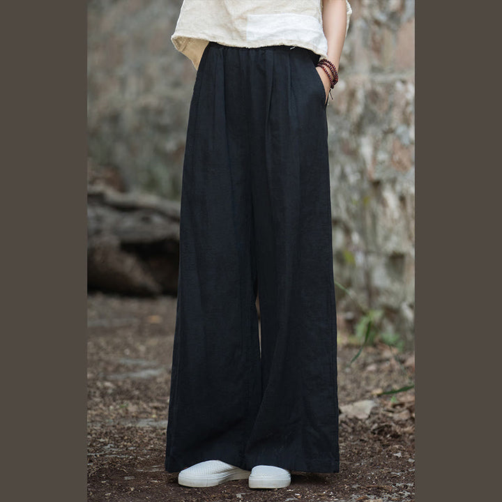 Buddha Stonesレトロ ワイドレッグパンツ カジュアル レディース ヨガパンツ ポケット付き