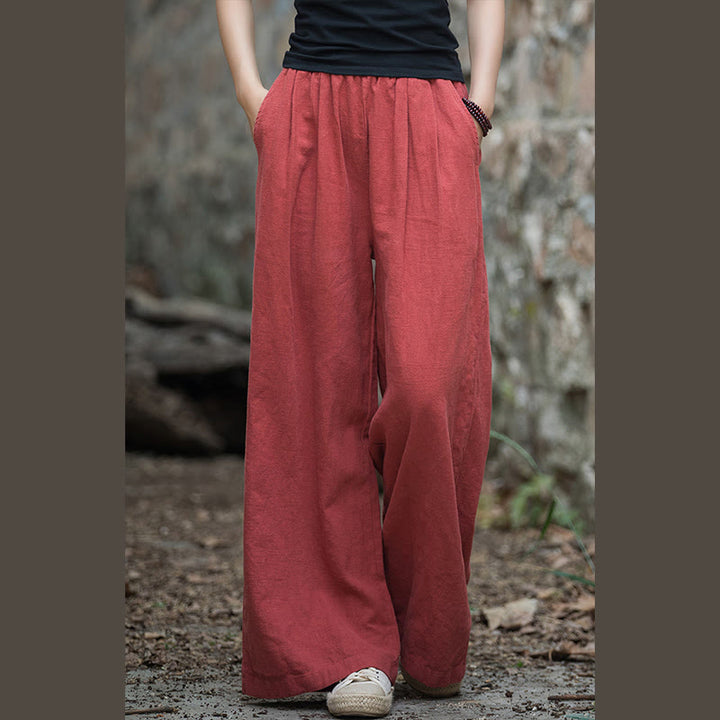 Buddha Stonesレトロ ワイドレッグパンツ カジュアル レディース ヨガパンツ ポケット付き