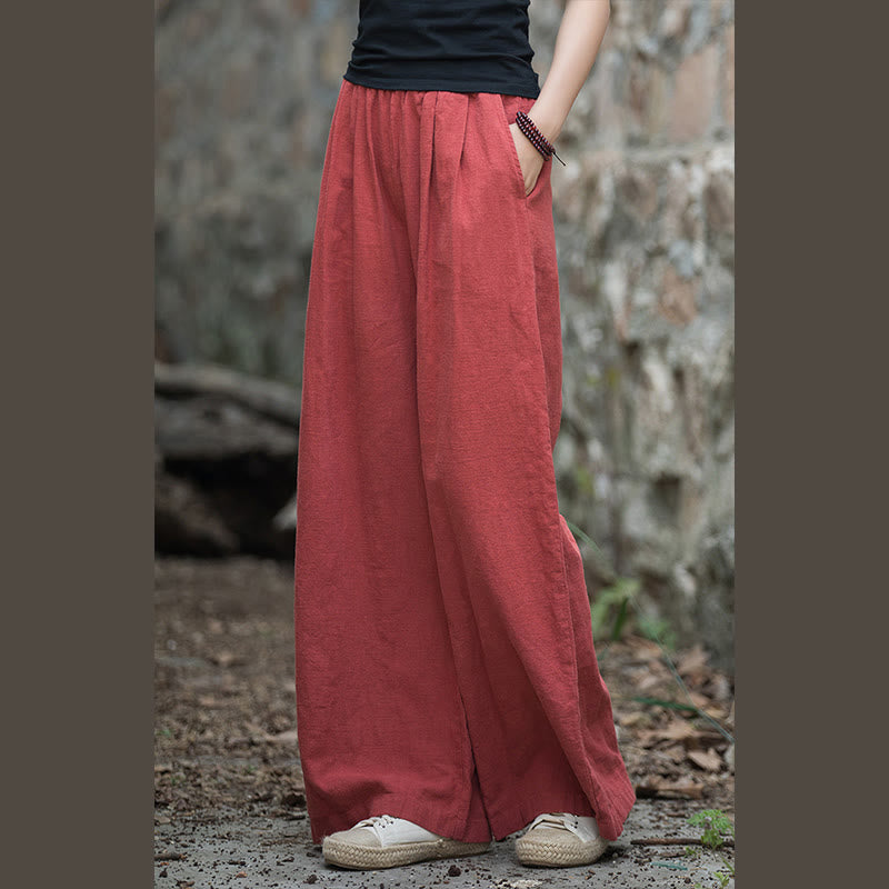 Buddha Stonesレトロ ワイドレッグパンツ カジュアル レディース ヨガパンツ ポケット付き