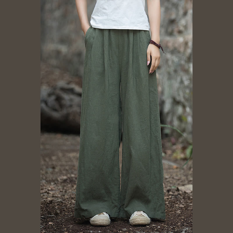 Buddha Stonesレトロ ワイドレッグパンツ カジュアル レディース ヨガパンツ ポケット付き