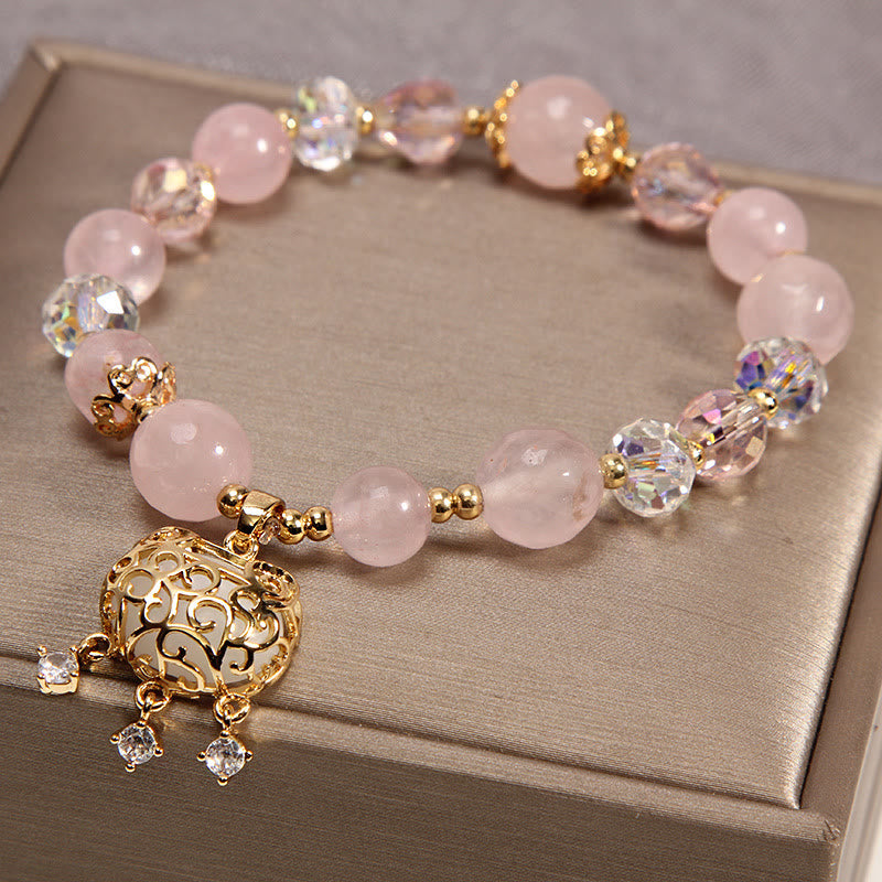 Buddha Stones天然ピンククリスタル 癒しの守護ブレスレット - image 1