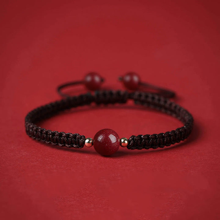 Buddha Stonesの幸運の辰砂ビーズ祝福の赤い糸のブレスレット