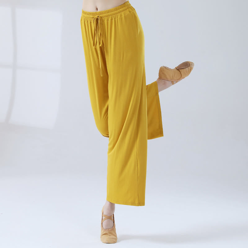 Buddha Stonesゆったりモダール ドローストリング ワイドレッグパンツ ヨガ ダンス用 - 黄色 - US12、 UK/AU16、 EU44 (3XL) - image 13