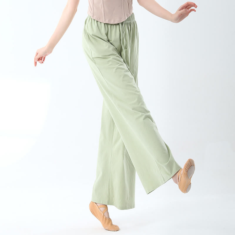 ヨガダンス用ポケット付きBuddha Stonesゆったりコットンドローストリングワイドレッグパンツ