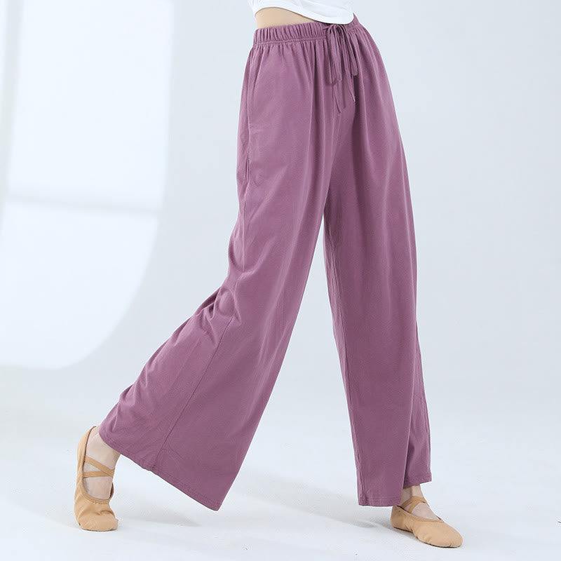 ヨガダンス用ポケット付きBuddha Stonesゆったりコットンドローストリングワイドレッグパンツ