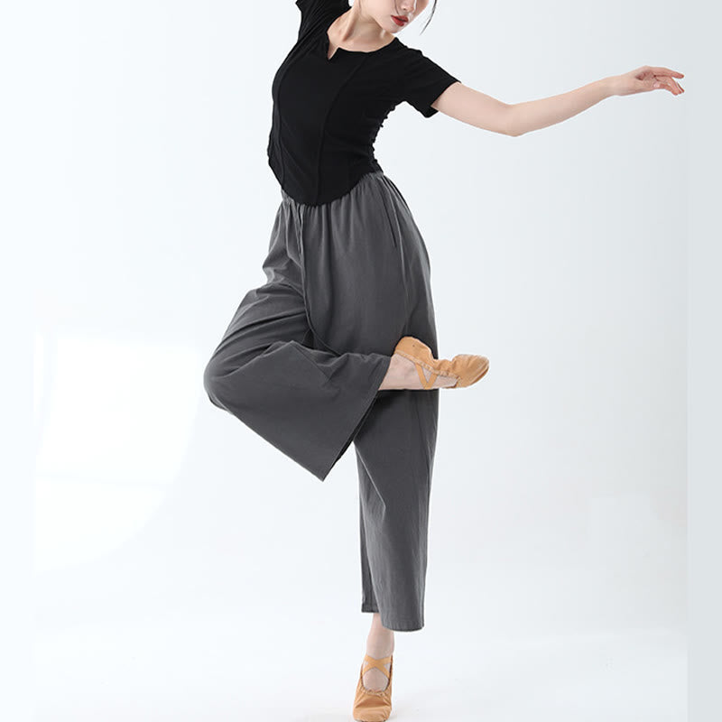 ヨガダンス用ポケット付きBuddha Stonesゆったりコットンドローストリングワイドレッグパンツ