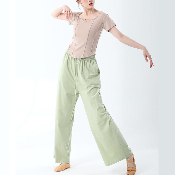 ヨガダンス用ポケット付きBuddha Stonesゆったりコットンドローストリングワイドレッグパンツ