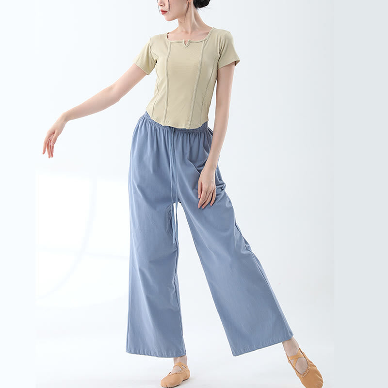 ヨガダンス用ポケット付きBuddha Stonesゆったりコットンドローストリングワイドレッグパンツ