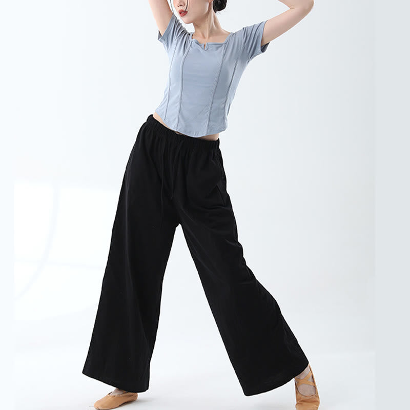 ヨガダンス用ポケット付きBuddha Stonesゆったりコットンドローストリングワイドレッグパンツ