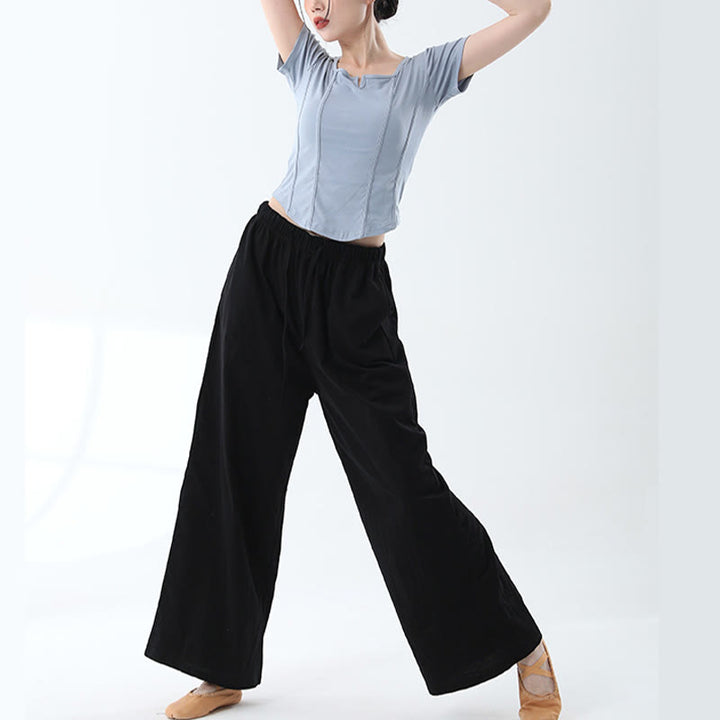ヨガダンス用ポケット付きBuddha Stonesゆったりコットンドローストリングワイドレッグパンツ