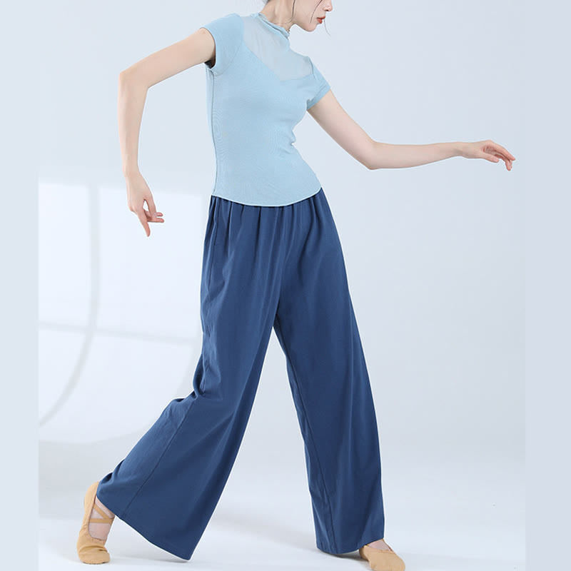 ヨガダンス用ポケット付きBuddha Stonesゆったりコットンドローストリングワイドレッグパンツ