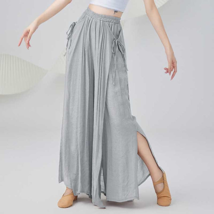 Buddha Stones無地 ゆったり コットン リネン ワイドレッグ パンツ ヨガ クラシックダンス用 - グレー - US8-10，UK/AU12-14，EU40-42 (2XL) - image 6
