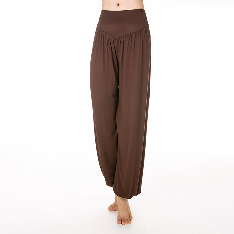 Buddha Stones無地 モダール ヨガ ダンス ロング ハーレム パンツ - 茶色 - US14、 UK/AU18、 EU46 (3XL) - image 36