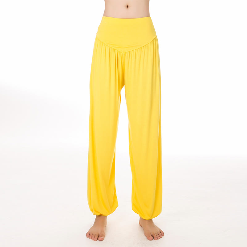 Buddha Stones無地 モダール ヨガ ダンス ロング ハーレム パンツ - 黄色 - US14、 UK/AU18、 EU46 (3XL) - image 48