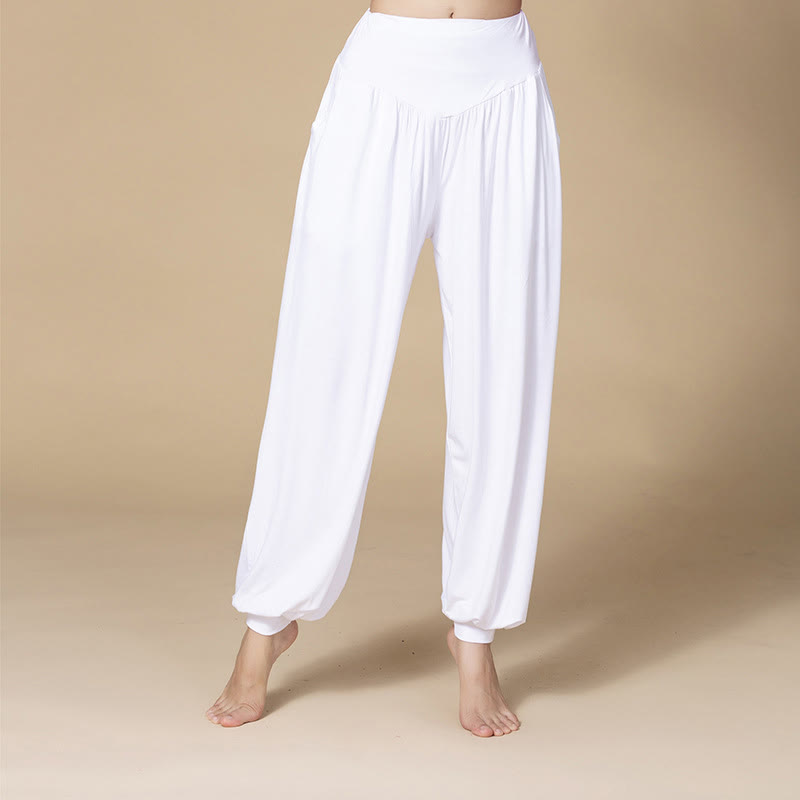 Buddha Stones無地 モダール ヨガ ダンス ハイウエスト ハーレムパンツ ポケット付き - 白 - US14、 UK/AU18、 EU46 (3XL) - image 2