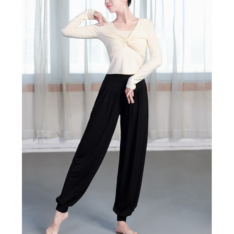 Buddha Stones柄の無地ルーズフィットモーダルヨガダンスハーレムパンツ - image 4