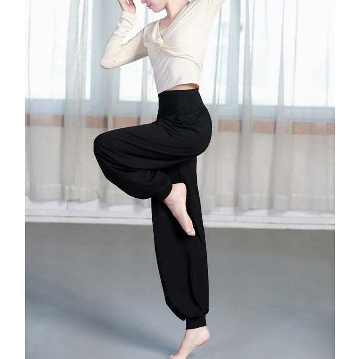 Buddha Stones柄の無地ルーズフィットモーダルヨガダンスハーレムパンツ - image 2