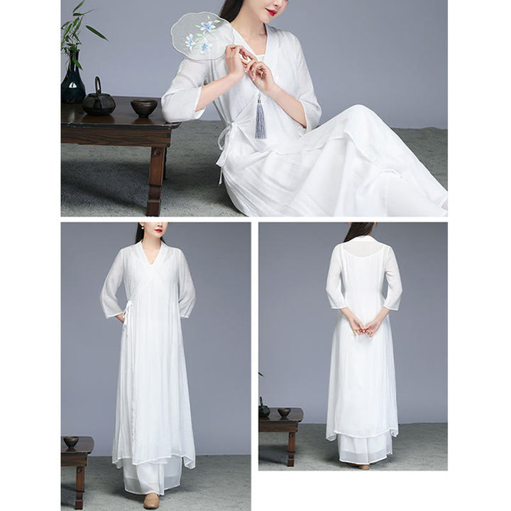 Buddha Stones漢服風ミディドレス ワイドレッグパンツ 瞑想 禅 練習 ヨガ ダンスウェア - image 11
