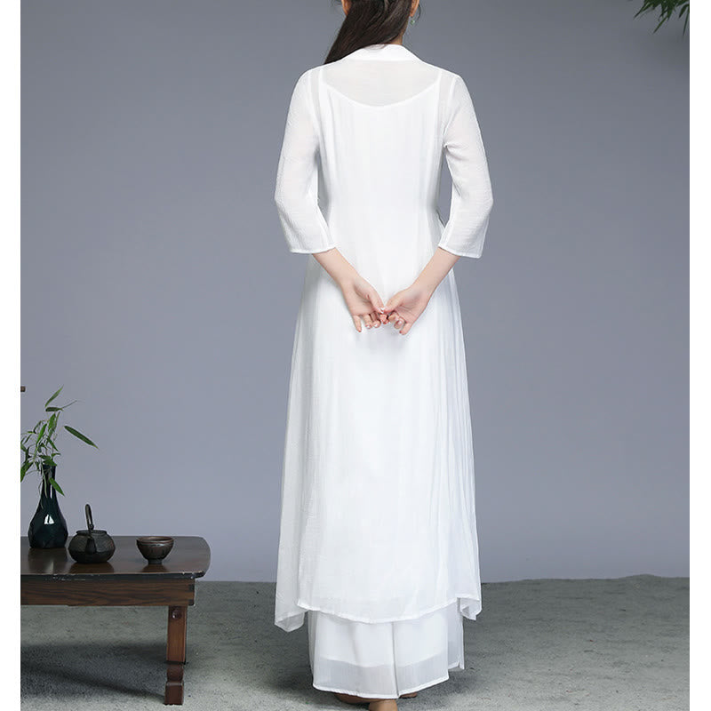 Buddha Stones漢服風ミディドレス ワイドレッグパンツ 瞑想 禅 練習 ヨガ ダンスウェア - image 3