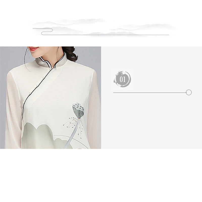 Buddha Stones、蓮の花の鞘、シフォンチャイナドレス、瞑想、禅の練習着 - image 5