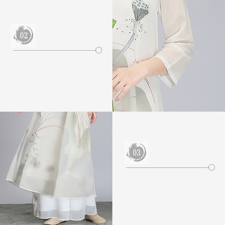 Buddha Stones、蓮の花の鞘、シフォンチャイナドレス、瞑想、禅の練習着