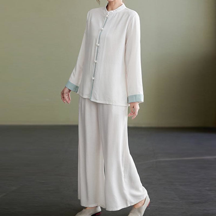 Buddha Stones2点セット タンスーツ 長袖 シャツ トップ パンツ 瞑想 禅 太極拳 コットン リネン 衣類 レディース セット - image 4