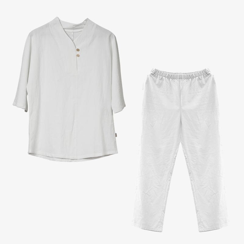 Buddha Stones2点セット シャツ トップ パンツ 瞑想 禅 太極拳 コットン リネン 衣類 レディース セット - image 5