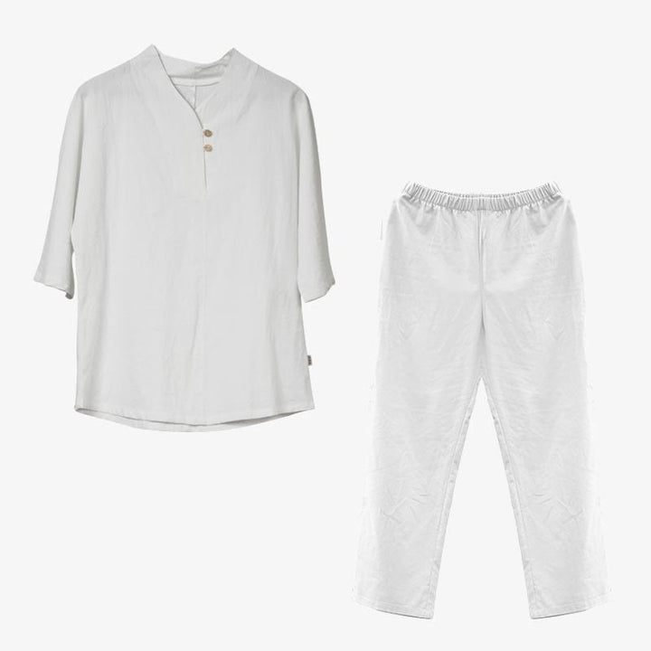 Buddha Stones2点セット シャツ トップ パンツ 瞑想 禅 太極拳 コットン リネン 衣類 レディース セット - image 5