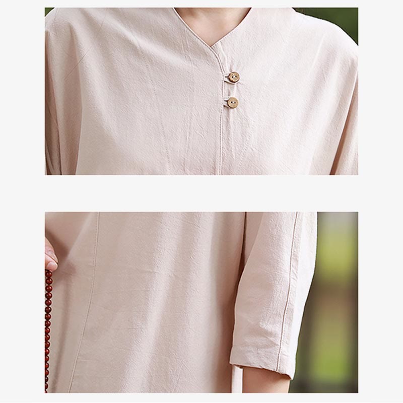 Buddha Stones2点セット シャツ トップ パンツ 瞑想 禅 太極拳 コットン リネン 衣類 レディース セット - image 11