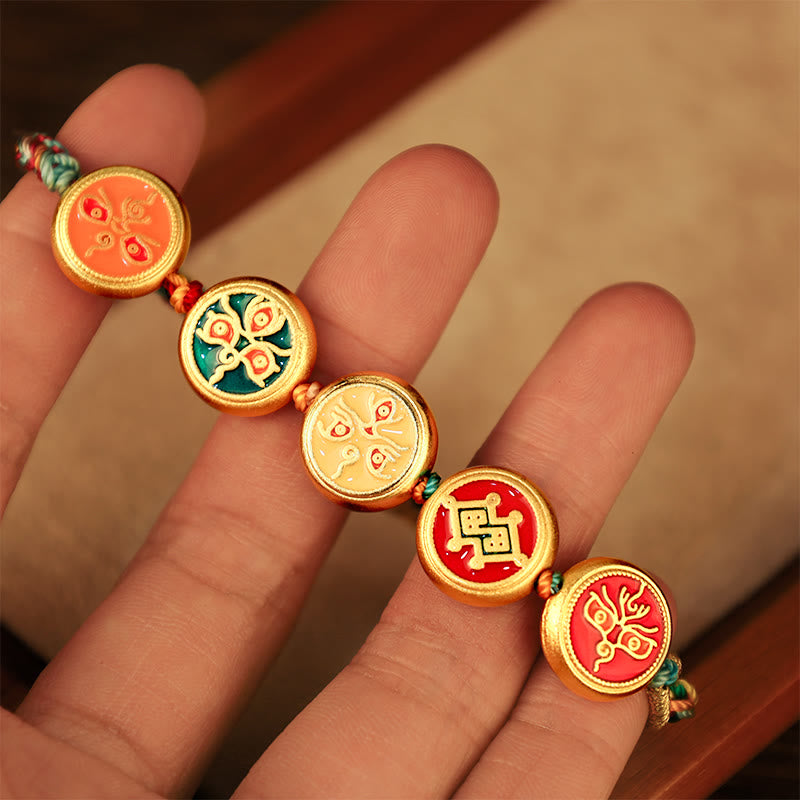 チベットの五大富豪のBuddha Stones、カラフルなロープ編みの幸運のブレスレット