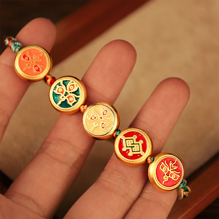 チベットの五大富豪のBuddha Stones、カラフルなロープ編みの幸運のブレスレット