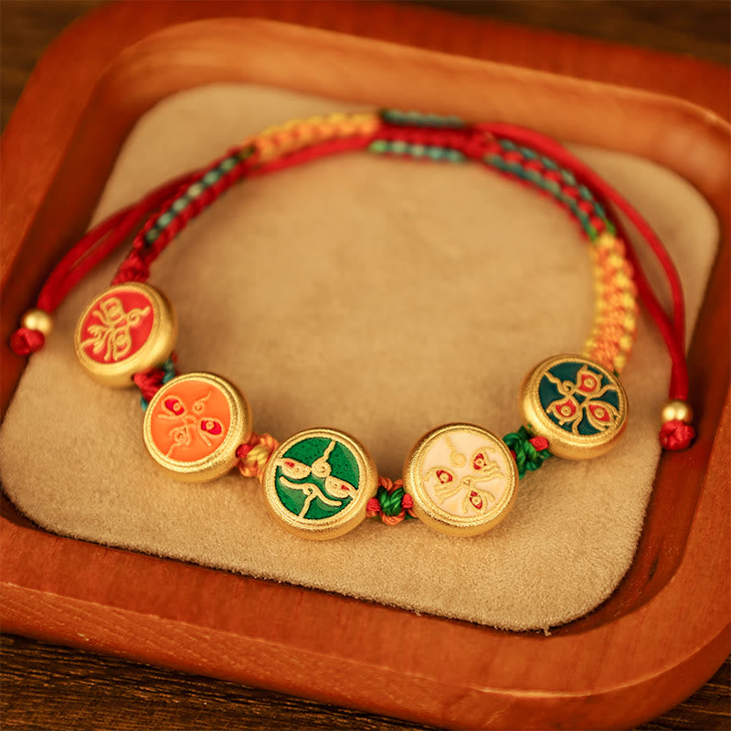 チベットの五大富豪のBuddha Stones、カラフルなロープ編みの幸運のブレスレット