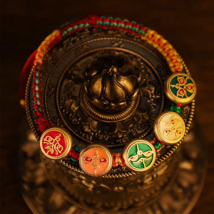 チベットの五大富豪のBuddha Stones、カラフルなロープ編みの幸運のブレスレット