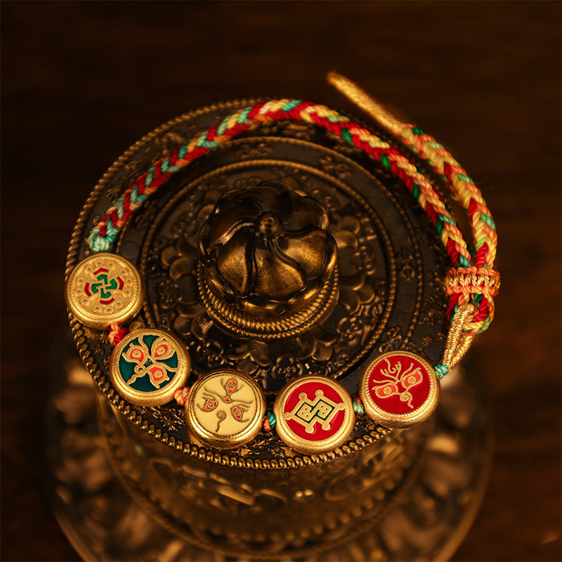 チベットの五大富豪のBuddha Stones、カラフルなロープ編みの幸運のブレスレット