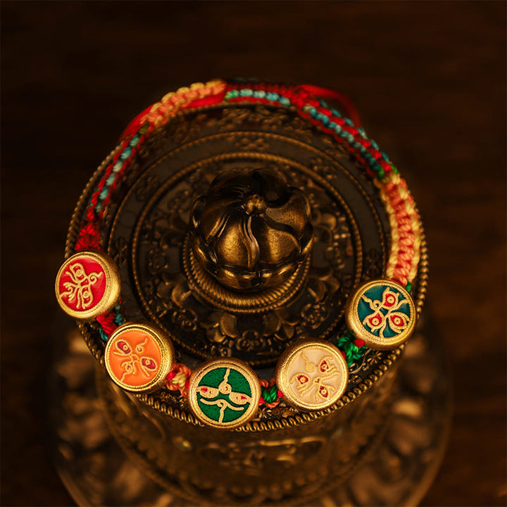 チベットの五大富豪のBuddha Stones、カラフルなロープ編みの幸運のブレスレット