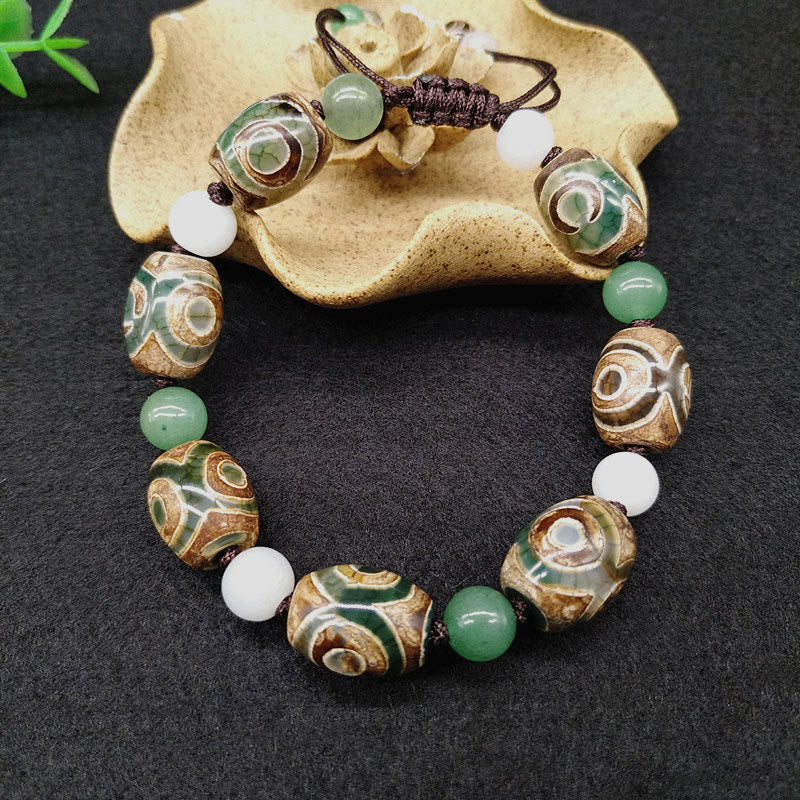 Buddha Stonesチベット三眼ビーズ幸運保護編み込みブレスレット