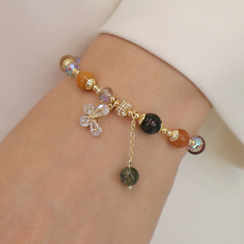 Buddha Stones天然福禄寿レインボークリスタルルチルクォーツ富の蝶チャームブレスレット