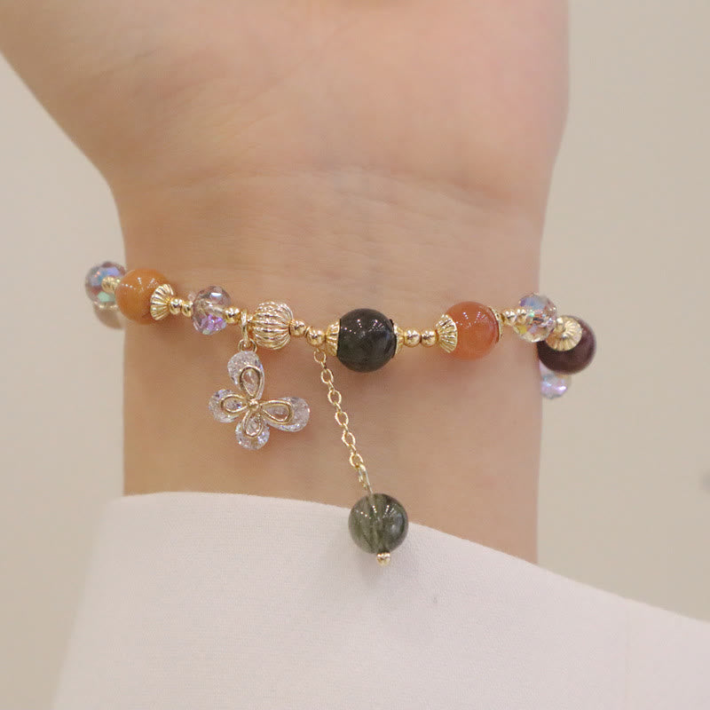 Buddha Stones天然福禄寿レインボークリスタルルチルクォーツ富の蝶チャームブレスレット