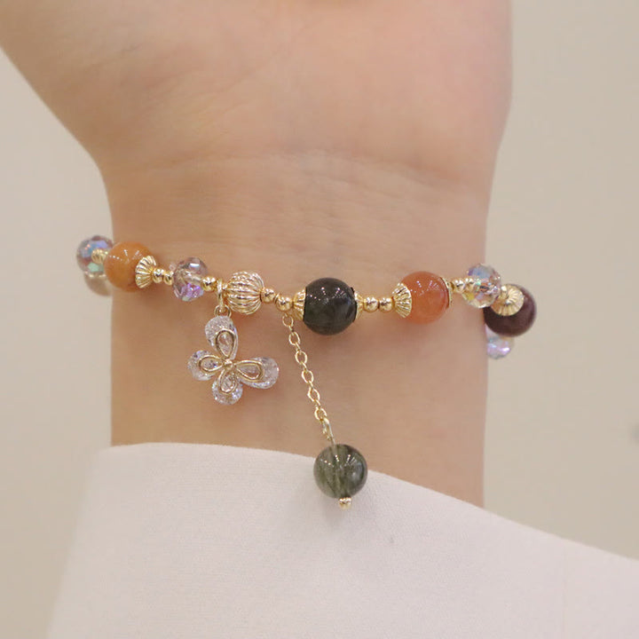 Buddha Stones天然福禄寿レインボークリスタルルチルクォーツ富の蝶チャームブレスレット