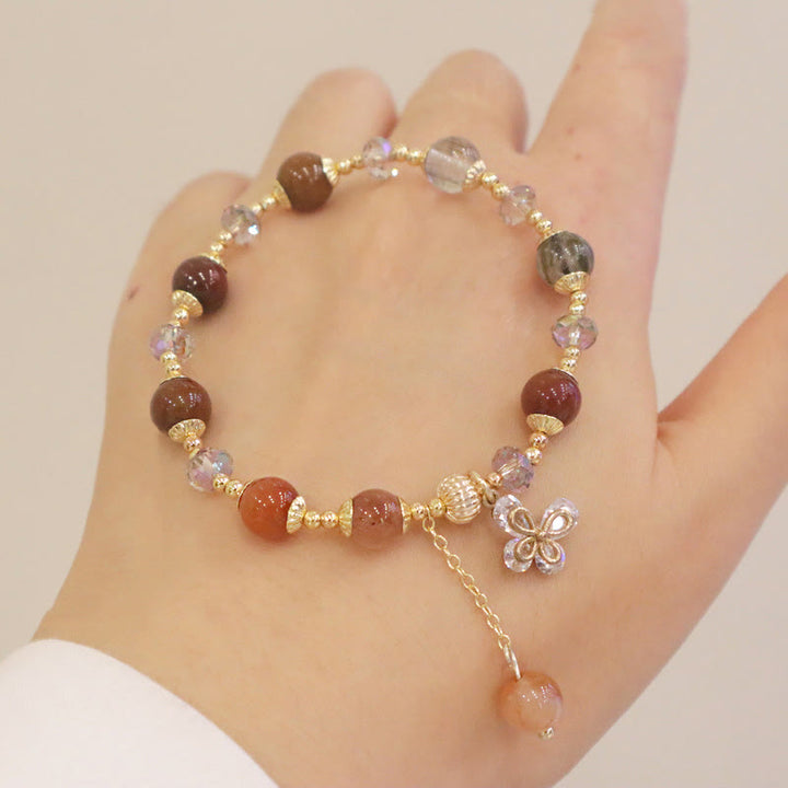 Buddha Stones天然福禄寿レインボークリスタルルチルクォーツ富の蝶チャームブレスレット