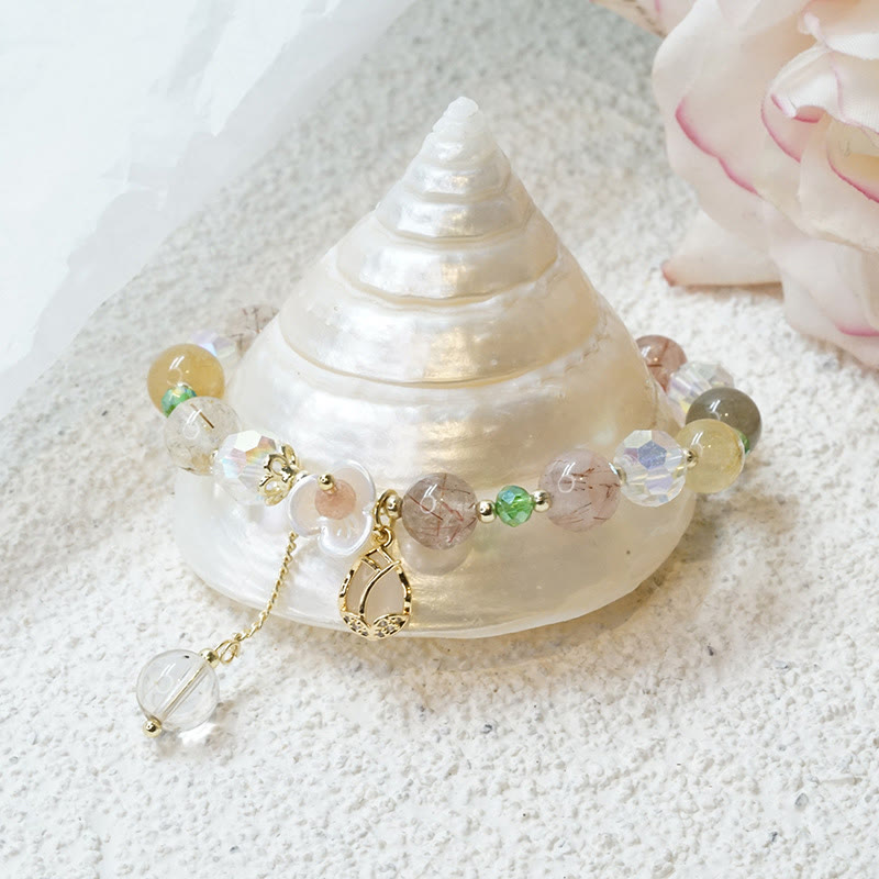 Buddha Stonesストロベリークォーツ ルチルクォーツ フローライト フラワーヒーリングブレスレット