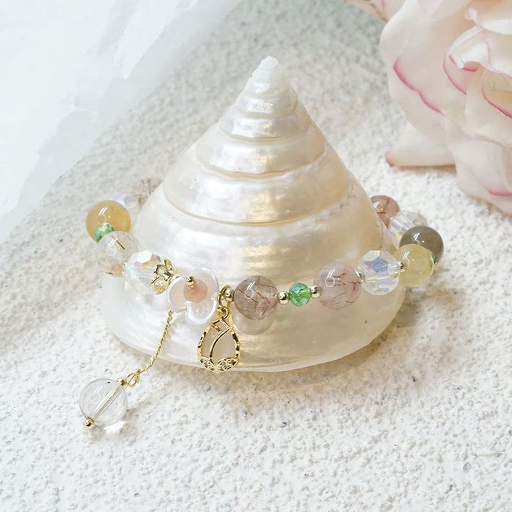 Buddha Stonesストロベリークォーツ ルチルクォーツ フローライト フラワーヒーリングブレスレット