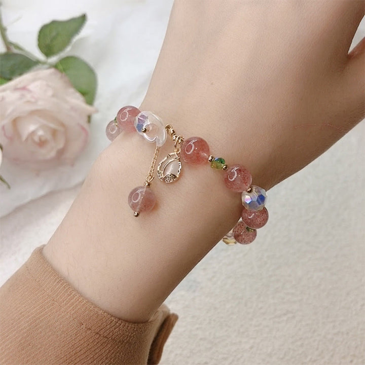 Buddha Stonesストロベリークォーツ ルチルクォーツ フローライト フラワーヒーリングブレスレット