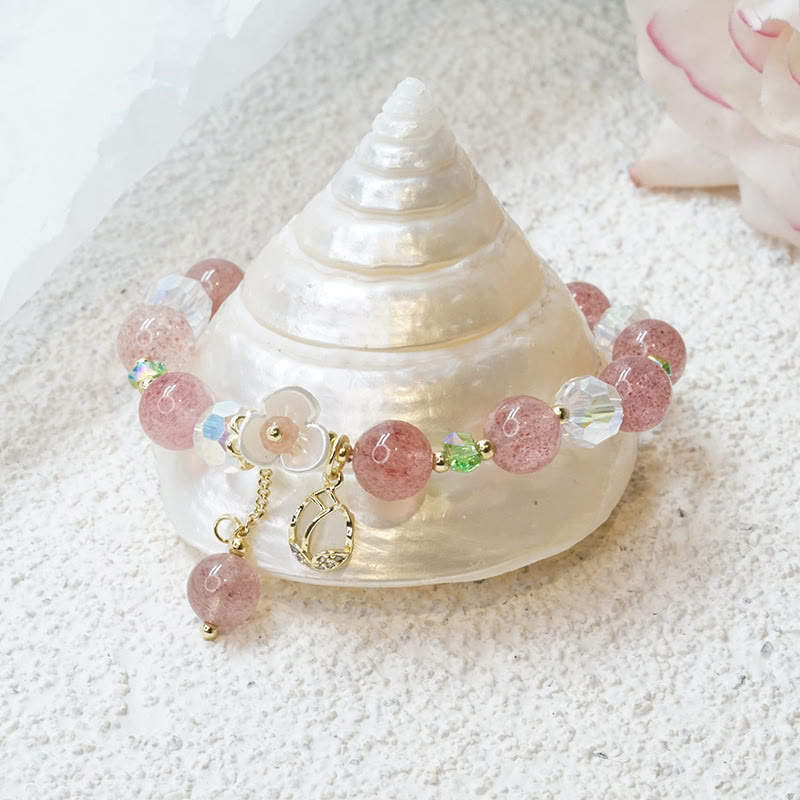 Buddha Stonesストロベリークォーツ ルチルクォーツ フローライト フラワーヒーリングブレスレット